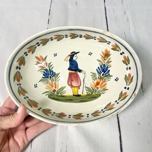 Vintage Henriot Quimper France Oval Serving Bowl 8.5" Hand-Painted Faience